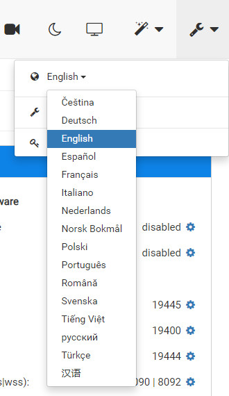 Hyperion Web Configuration - Language